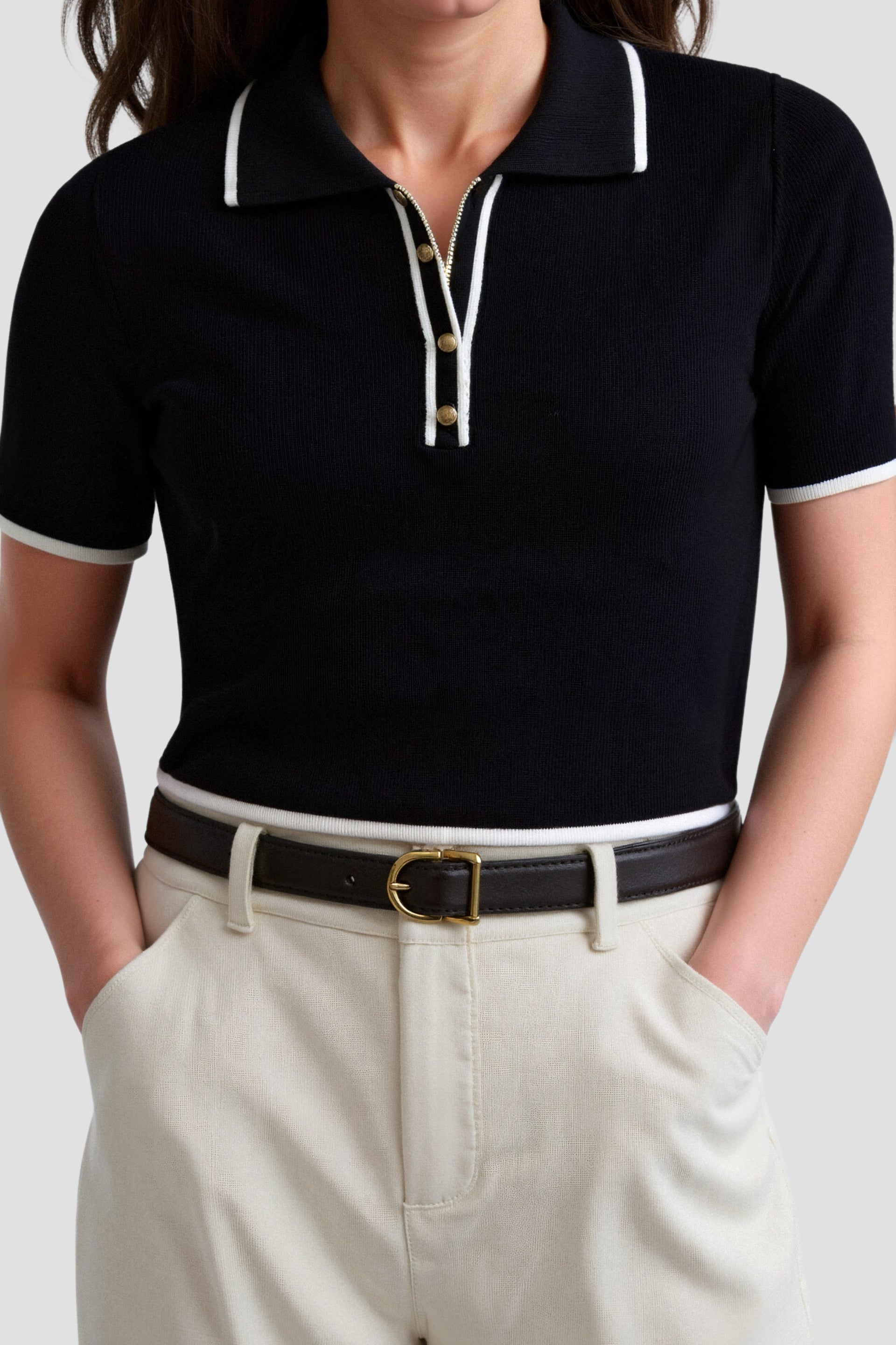 NOBA Contrast Elegant Trim Button Up Polo