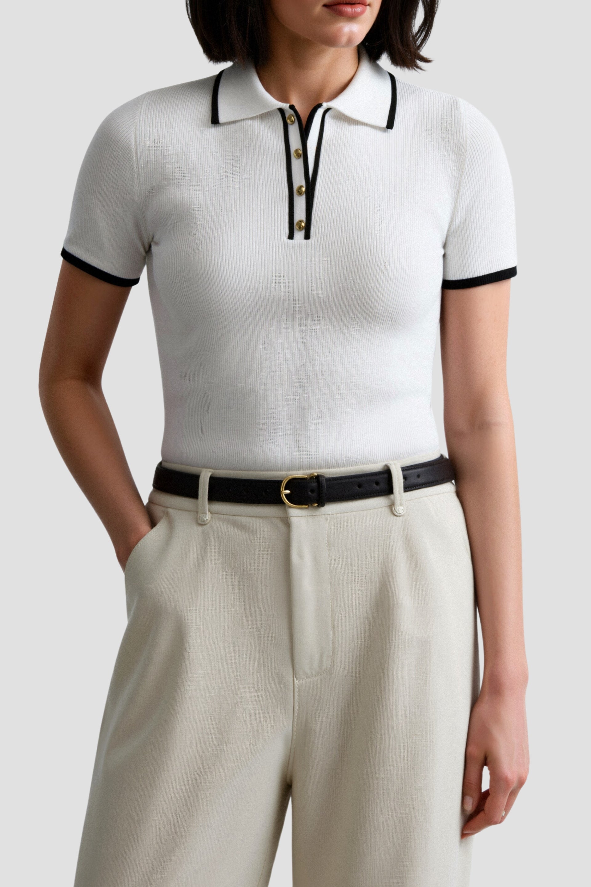 NOBA Contrast Elegant Trim Button Up Polo