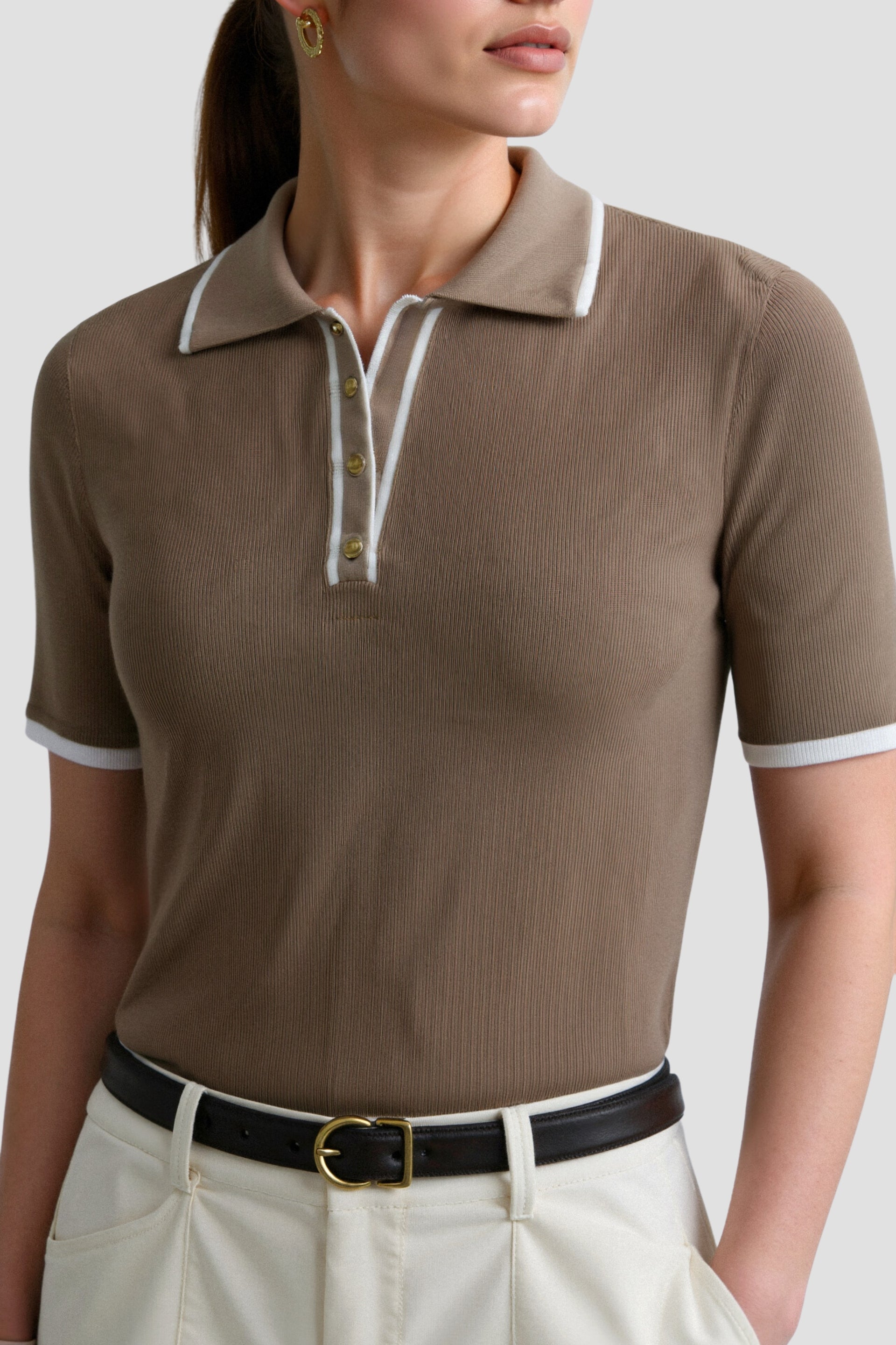 NOBA Contrast Elegant Trim Button Up Polo